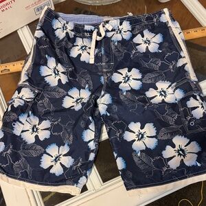 Sand N Sun Navy and White Hibiscus Men's Board Shorts